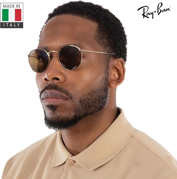 Image of Ray-Ban RB3447 ROUND METAL CHROMANCE POLARIZED Round Shape Sunglasses for Men with Official Eyewear Kit