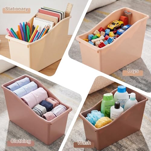 Image of Geetery Plastic Book Bins for Classroom, 12 Pcs, Brown Color Series