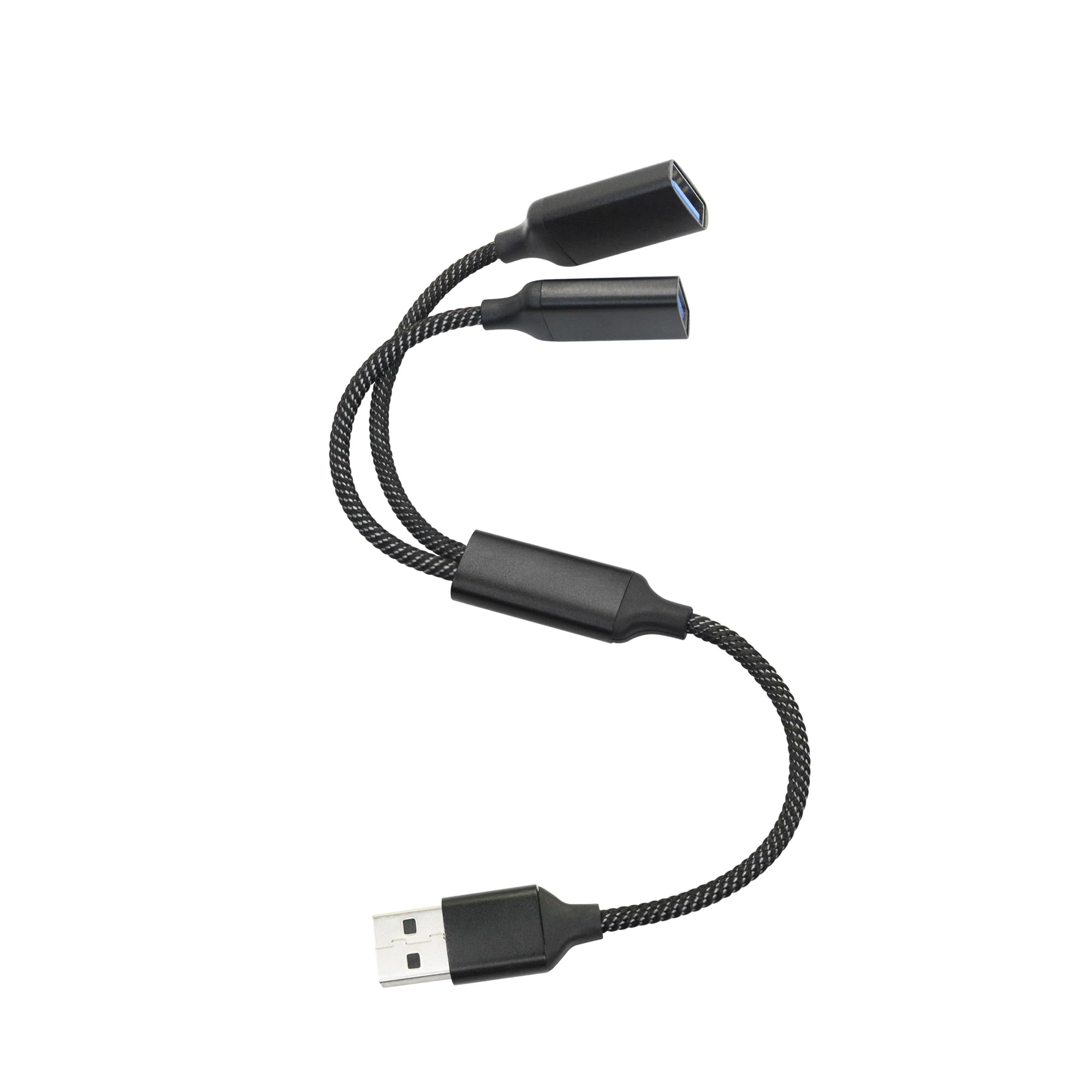 USB Splitter Cable 1FT, USB A Male to Dual USB A Female Y Splitter Adapter 1 in 2 Out, Power & Data with OTG Function Intelligent Chip, for Smartphone, Laptop, Car etc