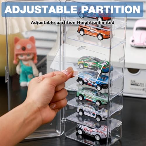 Image of HASTHIP Mini Racing Car Models Clear Display Box with Door, 8-Compartments Vertical Display Box with Removable Clear Shelves, Collectible Car Toy Organizer Case Desk Display Box, 7.5x10.5x26cm