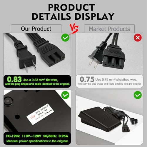 image for Zasidler Singer Sewing Machine Pedal and Power Cord Replacement, Compa