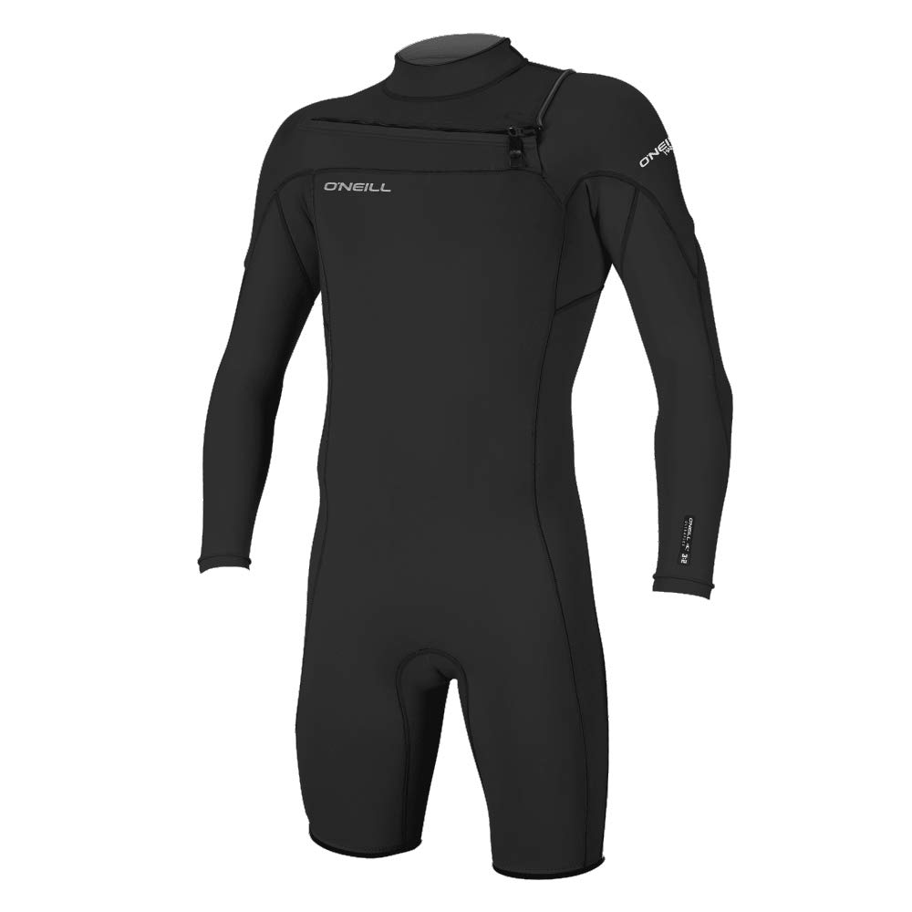 O'Neill Mens Hammer 2mm Long Sleeve Chest Zip Shorty Wetsuit - Black - Easy Stretch Breathable - Double super seal neck - Wetsuit Size - L