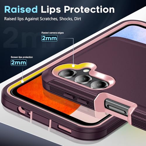 LeYi for Galaxy-A14 Case: Samsung Galaxy A14 5G Phone Case with [1 Pack] Tempered Glass Screen Protector, 3 in 1 Full Body Anti Shock Screen & Camera Protector Rugged Defender A 14 5G, Wine Red/Pink - image 3