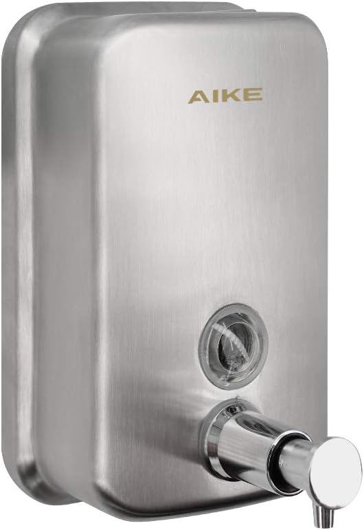AIKE AK1001 Soap Dispenser Wall Mounted Manual Pump Brushed Stainless Steel 1000ml