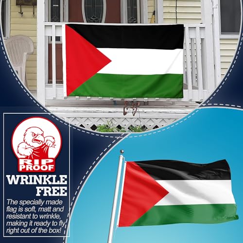 Anley Odporna na rozdarcia dwustronna 3-warstwowa flaga Palestyny 3x5 stóp - Żywy kolor, płócienny nagłówek i odporny na zmarszczki - Najmocniejsze, najtrwalsze palestyńskie flagi narodowe 3 x 5 stóp