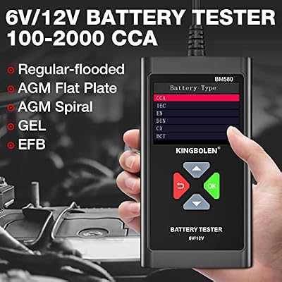Kingbolen Bm580 6v 12v اختبار بطارية السيارة ، 100-2000cca اختبار الجهد ، محلل بطارية السيارات الرقمية الدقيقة ، اختبار نظام التحميل / الشحن / البدء للسيارات Suv Atv القوارب الدراجات النارية