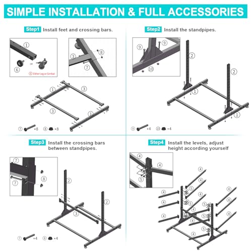 HomiShare Heavy-Duty Kayak Storage Rack, Adjustable Kayak Rack for Indoor & Outdoor Use, Double Sides 3 Levels Storage Rack for Kayak, Canoe, Surfboard, Longboard, and Skateboards, Space-Saving Design - Thumbnail 7