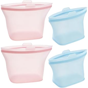 Set of 4 Reusable Silicone Food Bags 2 x 500 ml & 2 x 1000 ml Leak-proof Storage Bags for Food Dishwasher and Microwave Safe