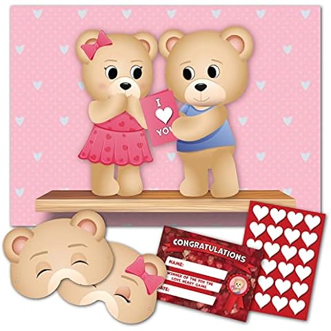 Valentines Day Game - Pin The Love Heart Game | 24 Player | Blindfold | Certificate | Poster | Stick the love heart on the teddy bears valentine’s card, romantic love gift for him, her and children Cover