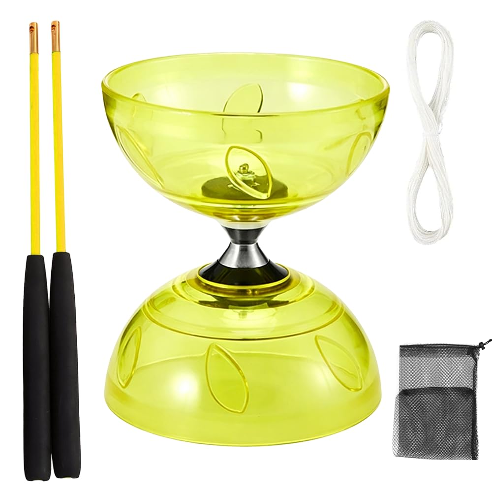 Diabolo LED roulement à billes 4,5 mm kit jonglage baguettes outil cirque roue libre jaune