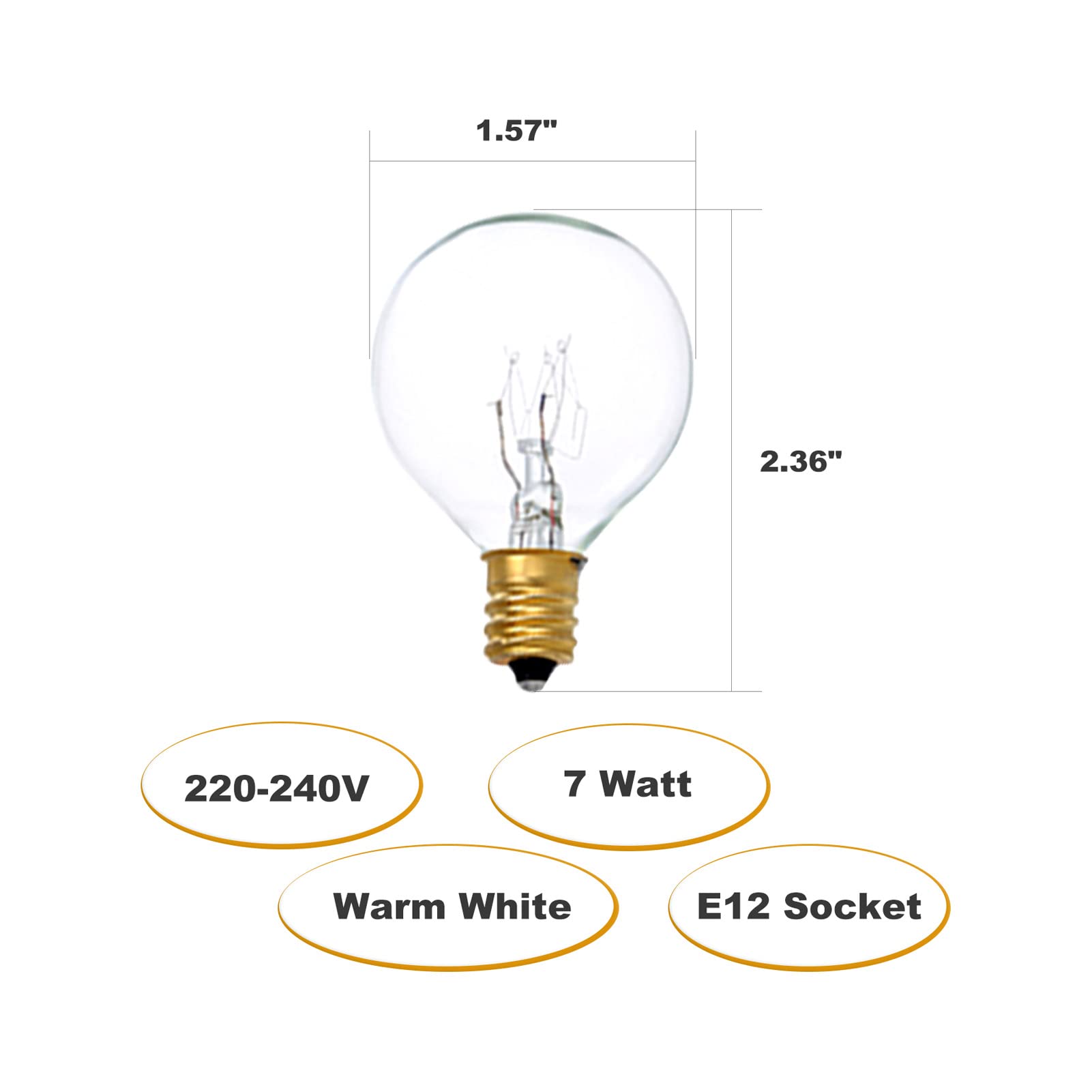 Kavolet 25 Pezzi G40 LED Lampadina di Ricambio, 7W Globo Trasparente, E12 Base, per Decorazione Patio Esterno casa Festa Nuziale