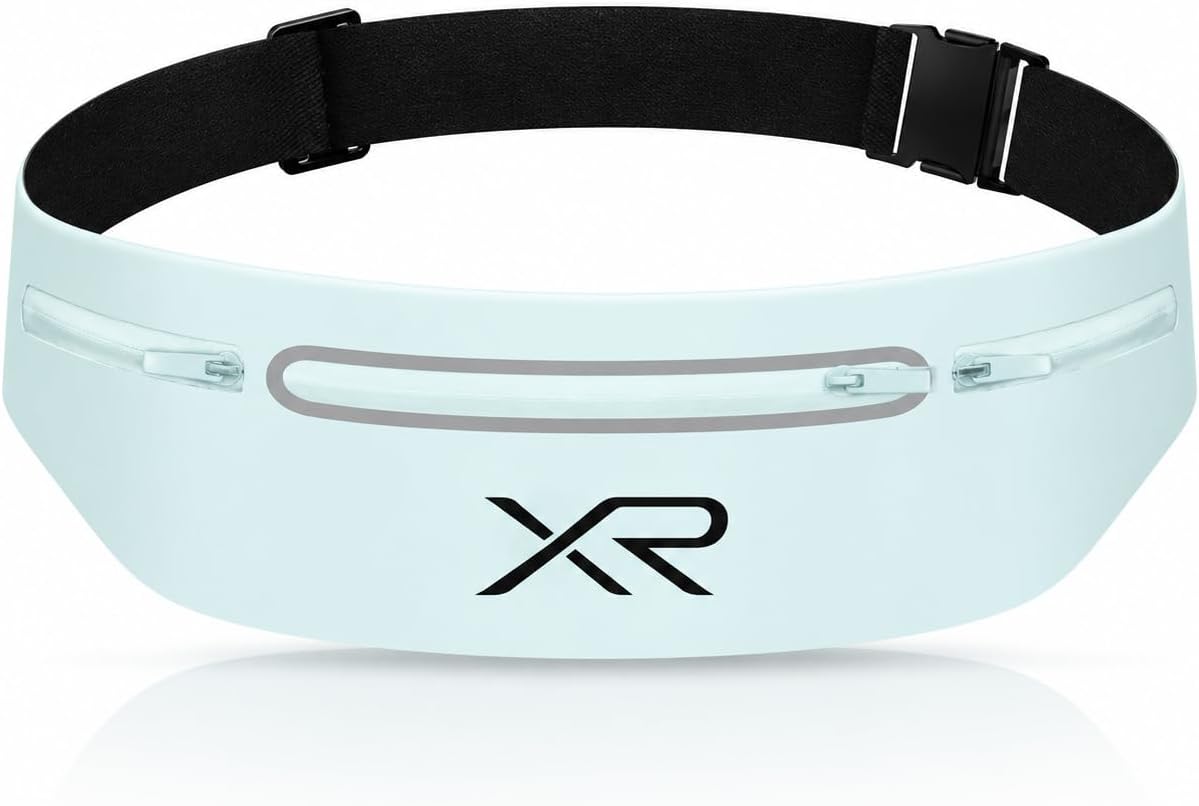 Riñonera para correr para hombres y mujeres, riñonera delgada para correr, bolsa de cintura ajustable para fitness, cinturón para correr sin rebote, cremallera impermeable, equipo reflectante para correr (verde azulado)