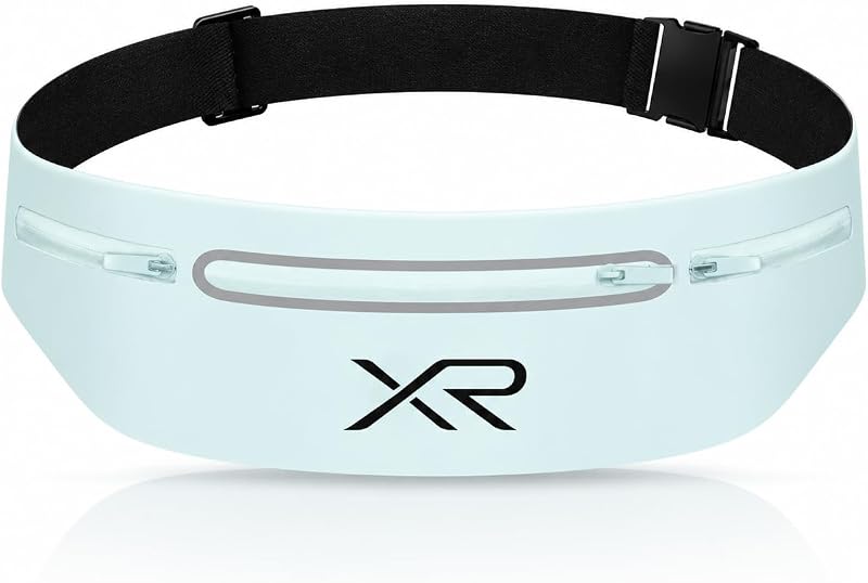 Riñonera para correr para hombres y mujeres, riñonera delgada para correr, bolsa de cintura ajustable para fitness, cinturón para correr sin rebote, cremallera impermeable, equipo reflectante para correr (verde azulado)