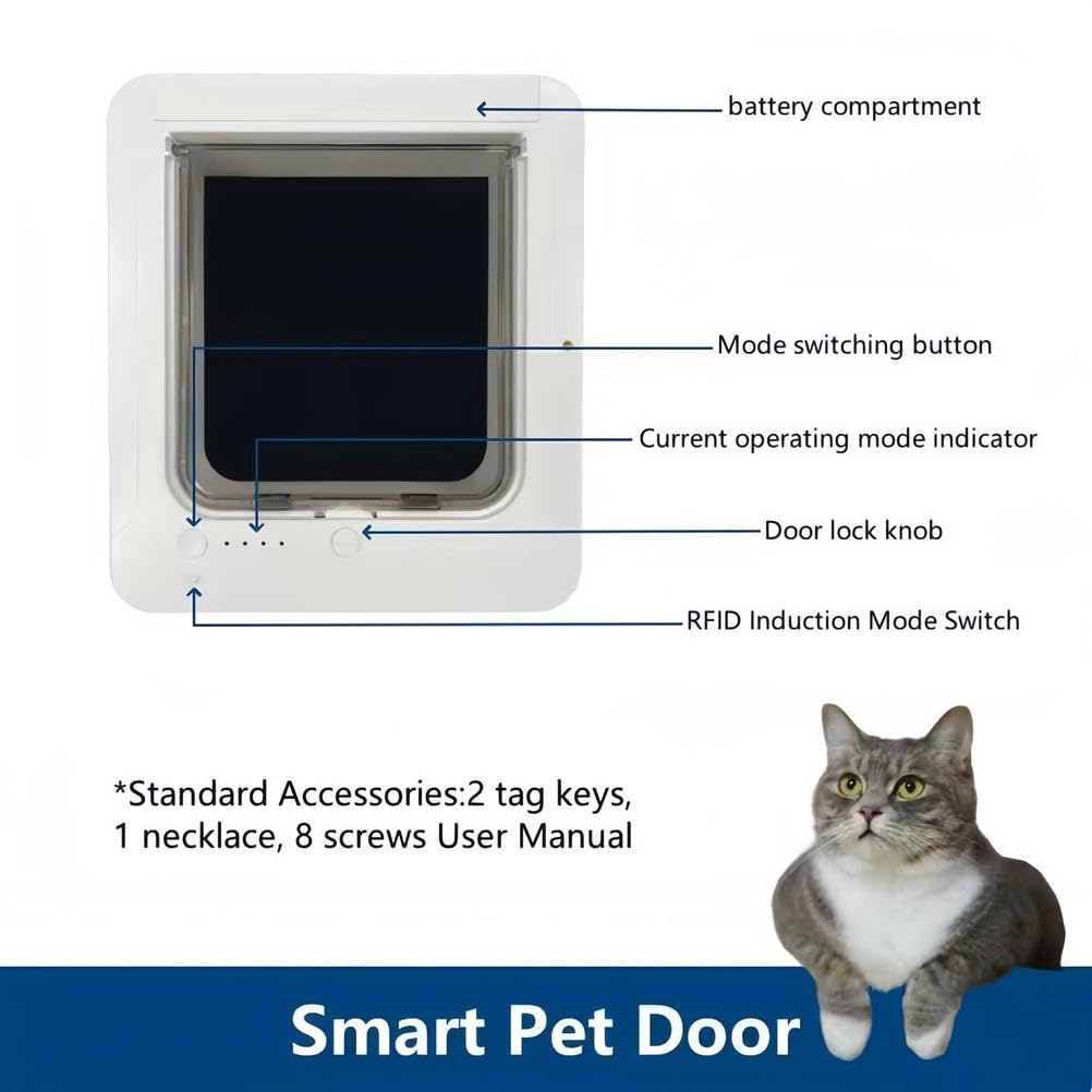 Porta per animali domestici con rilevamento RFID con design antivento e silenzioso, alimentato a batteria per un accesso sicuro agli animali domestici