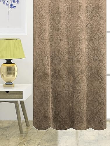 Image of IVAZA Velvet Fabric Emboss Door Curtains 8 Feet Set of 2| Panel Thick Curtains for Home and Office Decor | Eyelet Grommet Bohemian Curtains for Living Room Kitchen Hall, (4x8 Ft, Brown