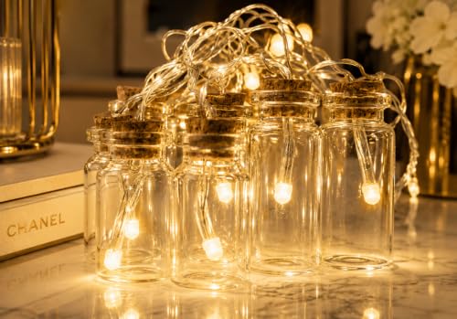 Image of MoonlitDreams Jar Shape LED String Fairy Light 14 LED 3 Meter Night Light for Home Decor, Plastic Jar String Lights for Bedroom Decor, LED Light for Indoor, Outdoor Decoration (Warm White, Plug-in)