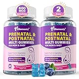Prenatal Vitamins for Women, Prenatal & Postnatal Multivitamin Gummies w/ Methylfolate, Iron, Vegan Omega-3 DHA, Superfood, Probiotics & Choline for Before, During & Post Pregnancy, Sugar Free, 120Cts