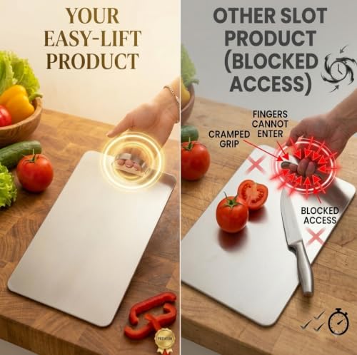 Image of Large Stainless Steel Chopping Cutting Board with Curved Handle Vegetable,Fruit,Bread & Meat Durable Safe & Heavy Duty (Stainless Steel Chopping Board)