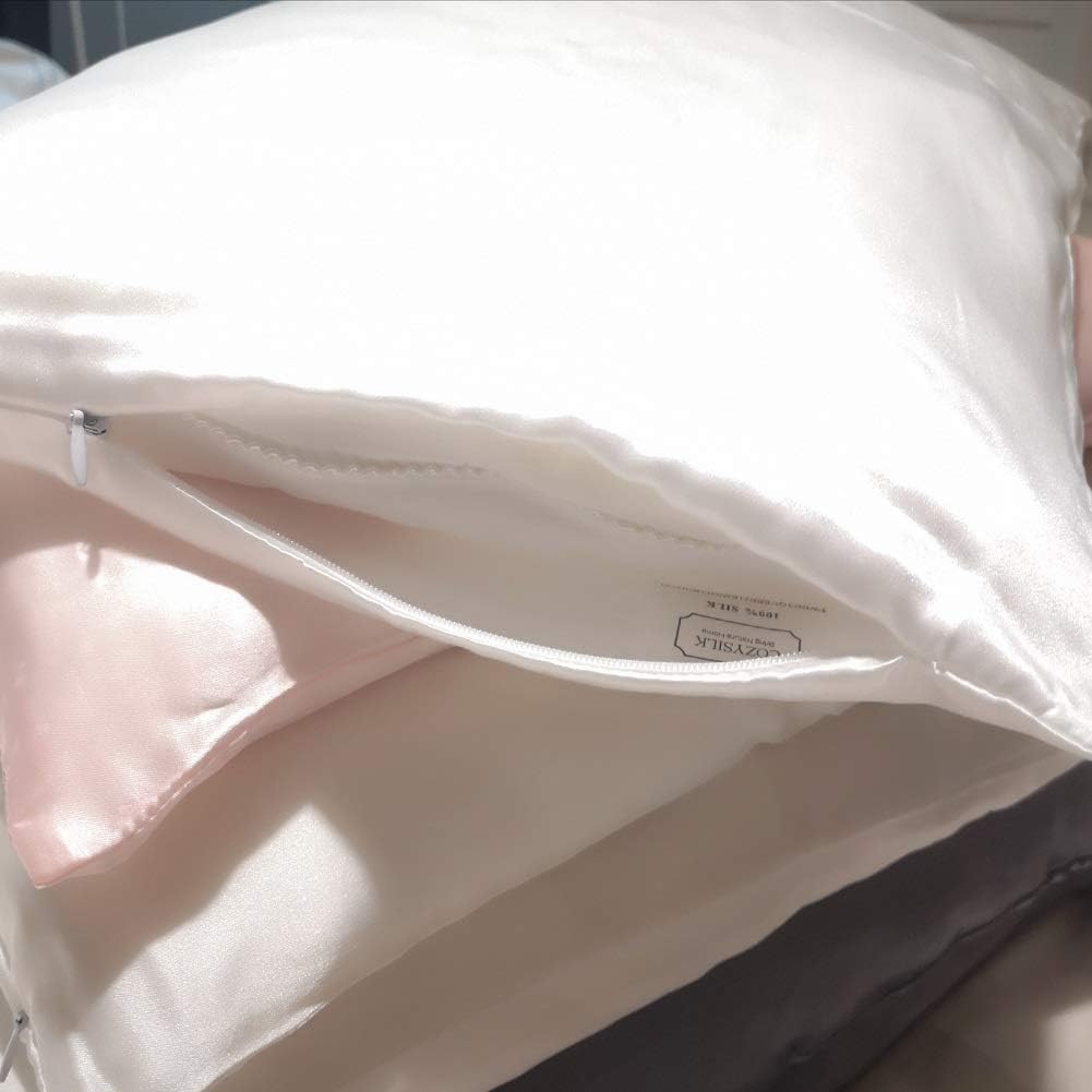 Toddler Pillow with Removable Silk Pillowcase 13 x 18 Inches - 100% Mulberry Silk Pillowcase - 65% Natural Silk Filled Toddler Bedding Small Pillow (Off White)