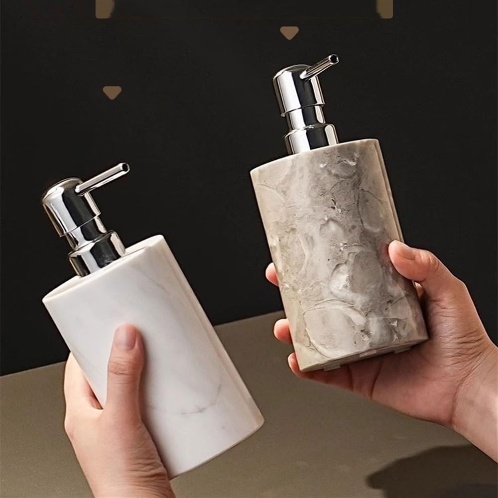 Soap Dispenser Marble Emulsifier Hotel Bathroom Light Luxury Shower Gel Shampoo Lotion Press Dispenser Bottle Bathroom(White)