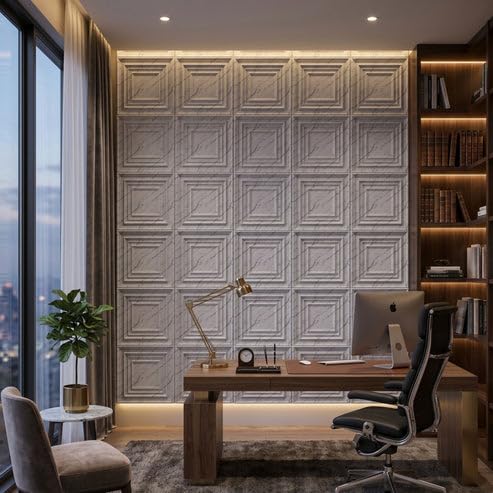 Image of Kayra Decor 3D PVC Wall Panels for Bedroom & Living Room | Accent Design | Imperial White Color | 19.7 x 19.7 Inch | Pack of 12 | 32.28 Sq Ft