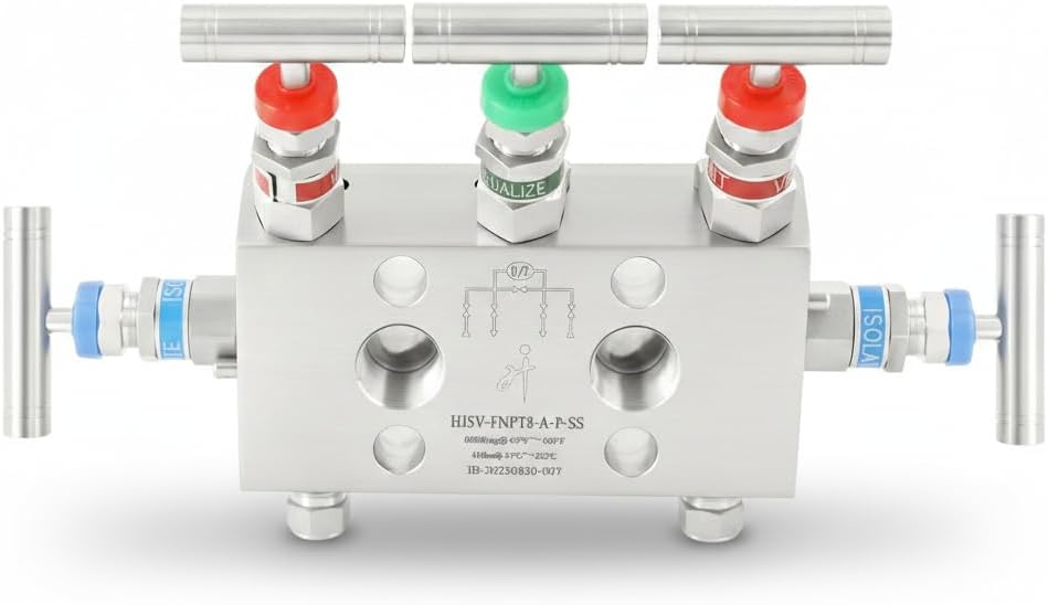 5 Valve Manifold 316 Stainless Steel 5 Way High Pressure Manifold Gas Distributor for Pressure Gauges and Pressure Transmitters