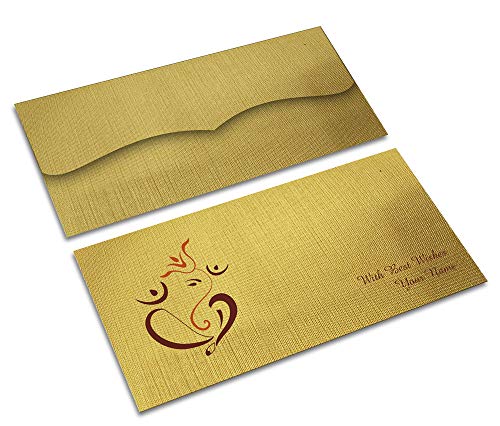 Image of Brown Cloud Customised Exclusive Shagun /Money /Gift Envelope /Cover /Lifafa on Golden Textured Paper for Gift /Festival with Personalized Text Message /Name (SEGOLDTEX BC 03) (Pack of 10)