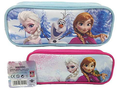Frozen Elsa and Anna Single Zipper Pouch Pink and Blue Pencil Case, 2-Pack