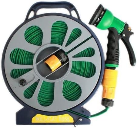 BIG DISCOUNTS UK 50FT FLAT GARDEN HOSE PIPE & REEL WITH SPRAY GUN OUTDOOR WATERING 15M HOSE PIPE