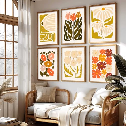 Image of kotart Botanical Painting Wall Art Home Decoration Paintings With Frame For Living Room Bed Room Hotel Wall Decor Digital Reprint Set of 6 (13X17 inch)