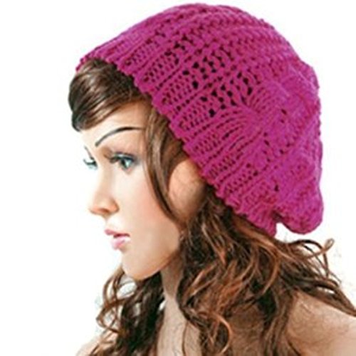 QMY Slouchy Beanie Winter Lady Women Baggy Beret Chunky Knit Knitted Braided Beanie Hat Ski Cap (Rose Red)