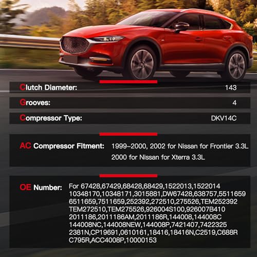 Image of Air Conditioning Compressor for Nissan Frontier Xterra 3.3L 1999-2000,2002