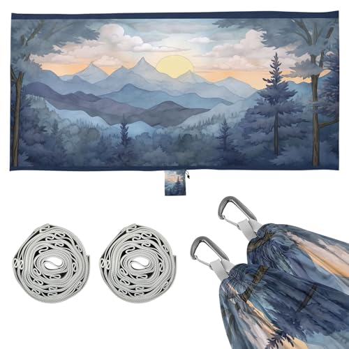 Haskirky Sunset with Mountains Camping Hammock, Single Portable Hammocks with Tree Straps & Attached Carry Bag, 330Lbs Capacity Perfect for Outside Indoor Hiking Beach Backpack Travel