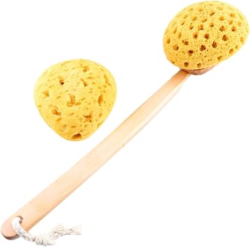 18" Long Handle Shower Sponge Brush Set for Bathing 1 pc Sponge Brush with a Spare Sponge Head Bath Sponge and Lotion Applicator