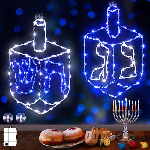 Lumière fenêtre Hanoucca étoile bleue et blanche Meonum avec 8 modes pour décoration juive