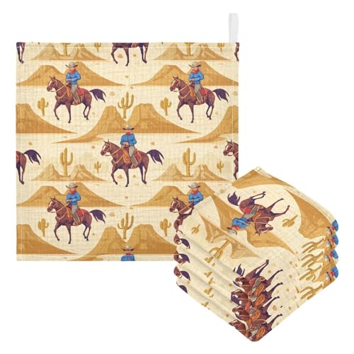 Kigai Cowboy Rides A Horse Across The Desert Baby Washcloths,3pcs Ultra Soft Absorbent Towel,Newborn Bath Face Towel, Natural Reusable Baby Wipes for Sensitive Skin, Baby Registry as Shower