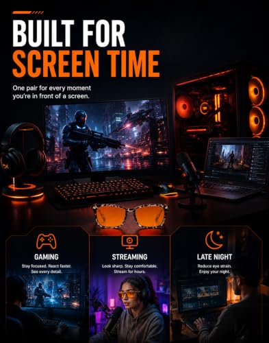 Image of TIJN Blue Light Blocking Glasses Dual AR Coatings Amber Orange Lens for Computer Gaming