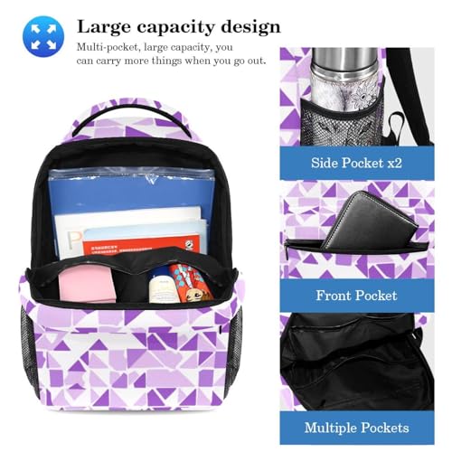 Cartable violet géométrique avec sa trousse assortie au style multicolore - 3
