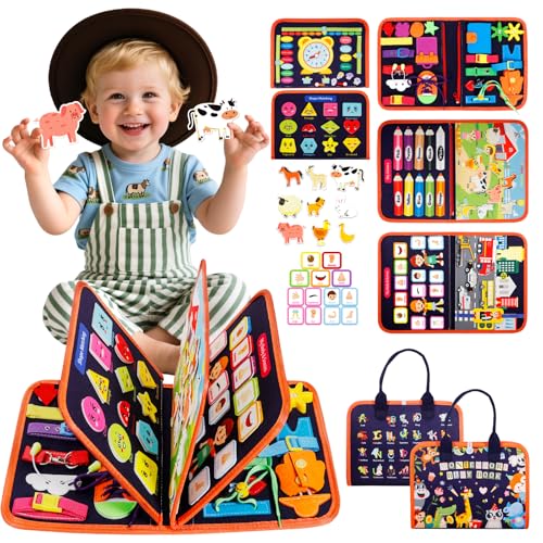 CYJJYZ Busy Board, Juguetes Montessori, Libro Montessori de Fieltro, Tablero Sensorial Portátil, Motricidad Fina Juguetes Regalospara Niños y Niñas 1 2 3 4 años