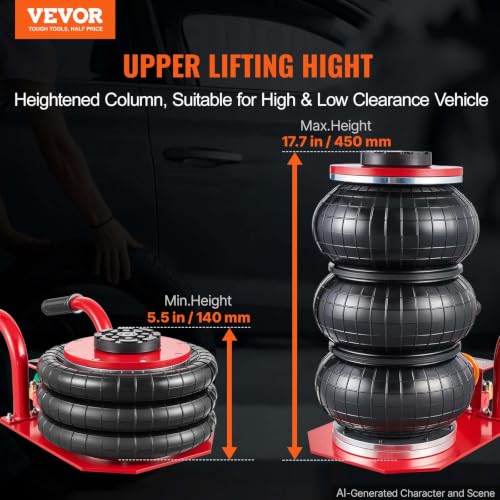 Image of VEVOR Air Jack, 3 Ton /6600 lbs Triple Bag Air Jack, Air Bag Jack Lift Up to 15.75 Inch, 3-8S Fast Lifting Air Bag Jack for Cars with Short Handle (Red)