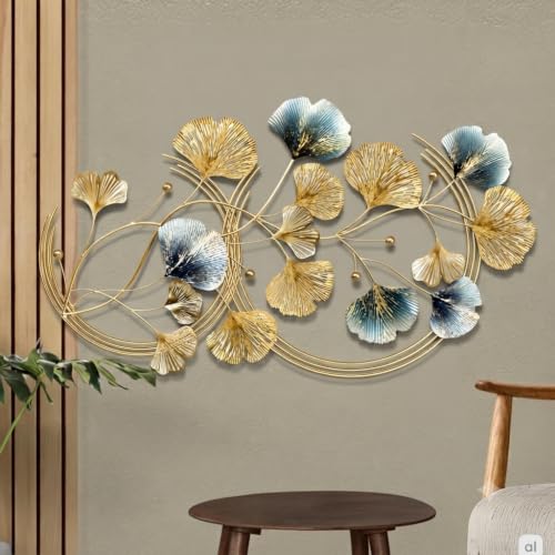Image of SMILES GIFT Luxury Imported Wall Hanging | Sophisticated Double-Ring Ginkgo Metal Wall Hanging | Sculpture for Home Decor for Living Room & Office