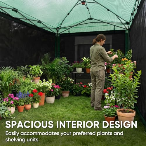 Image of EAGLE PEAK Instant Pop up Greenhouse, Indoor Outdoor Plant Gardening Green House with Interchangeable PE & Mesh Wall Panels, Walk in 8x6 ft, Green /Clear