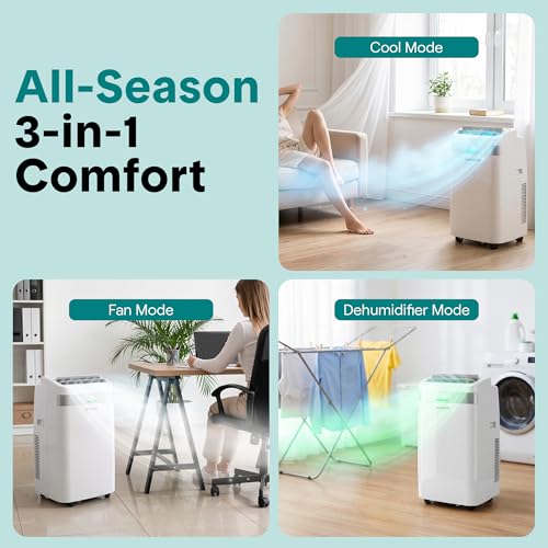 Image of SereneLife Portable AC Unit with Wi-Fi, 14,000 BTU Cooling, Dehumidifier & Fan Modes Portable Air Conditioner, Adjustable Temperature, Compact Room Air Conditioner with Window Exhaust Kit, White