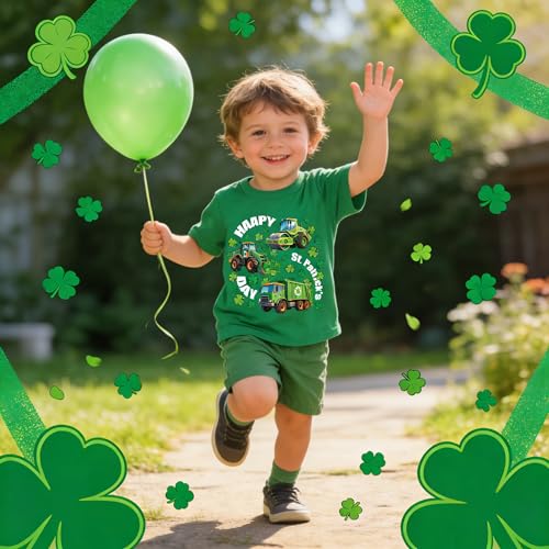 Image of Tkria Toddler Boys St Patricks Shirts Kids Clover Shamrock T-Shirt Baby Dinosaur Gnome Lucky Dude Short Sleeve Green Tops