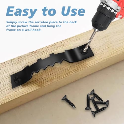 Image of Sawtooth Picture Hangers Heavy Duty, 50 Pack Sawtooth Picture Frame Hardware with Screw, Picture Hanging Solutions for Hanging Paintings, Photos, Artwork, Clock (Black)