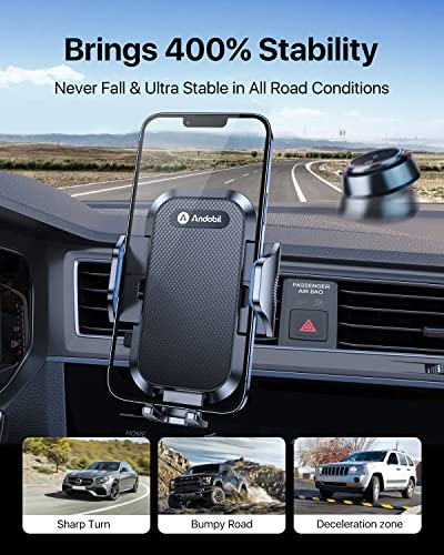 (2023 Upgraded) andobil Car Phone Mount [Military Sturdy, Firmly Grip & Never Slip] Air Vent Cell Phone Holder Car, Ultra Stable, Easy Used, Compatible with iPhone 13 14 12 Pro Max Android Samsung S23