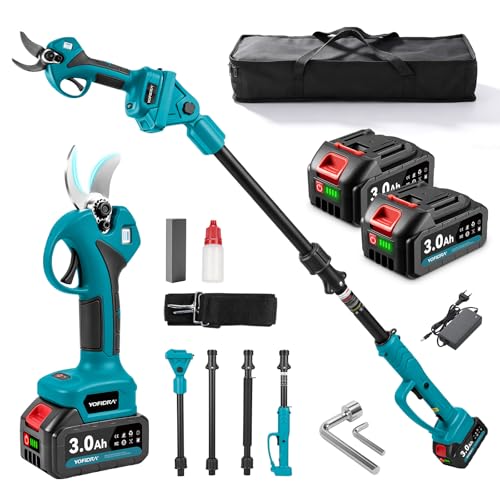 Yofidra 2-in-1 Akku Hochentaster 30mm Elektrische Astschere Teleskopstiel mit 2 x 3000mAh Akku 300W Bürstenloser Motor LCD-Display Max. Reichweite bis 4 2m Gartenschere für Äste Obstbaum
