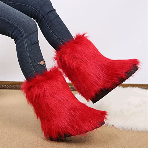 FUNCOS Women's Faux Fur Boots Mid-Calf Fuzzy Fluffy Winter Boots Rave Carnival Costume4