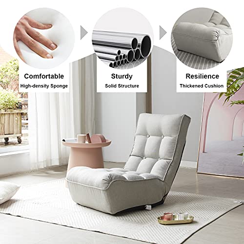 Indoor Chaise Lounge Chair, 3 Angles Adjustable Floor Chair, Folding Lazy Sofa Couch For Teens And Adults, Cushion Padded Comfy Chair For Living Room And Bedroom (Light Grey) #TOP1