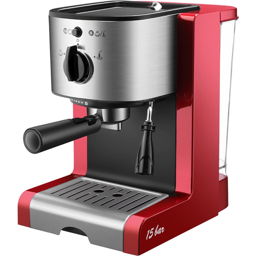 Macchina per caffè Espresso semiautomatica, Macchina per caffè Espresso con montalatte, Macchina per caffè e Cappuccino, 15 Bar di Pressione, 1,25 l/Serbatoio, 1350 W, Rosso